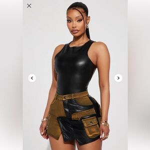 Never Look Back Faux Leather Bodysuit - Black